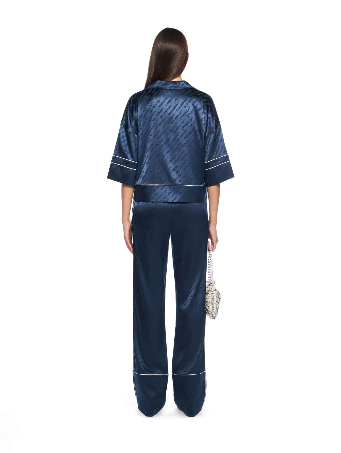 Jacquard satin pajama pants - Image 4